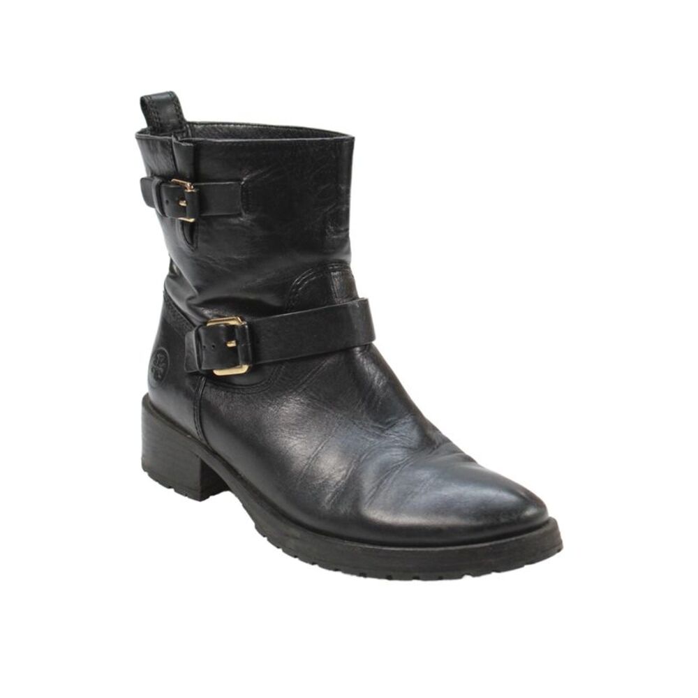 Tory Burch Womens Leather Buckle Detail Boots Shoes Black Size 7.5M